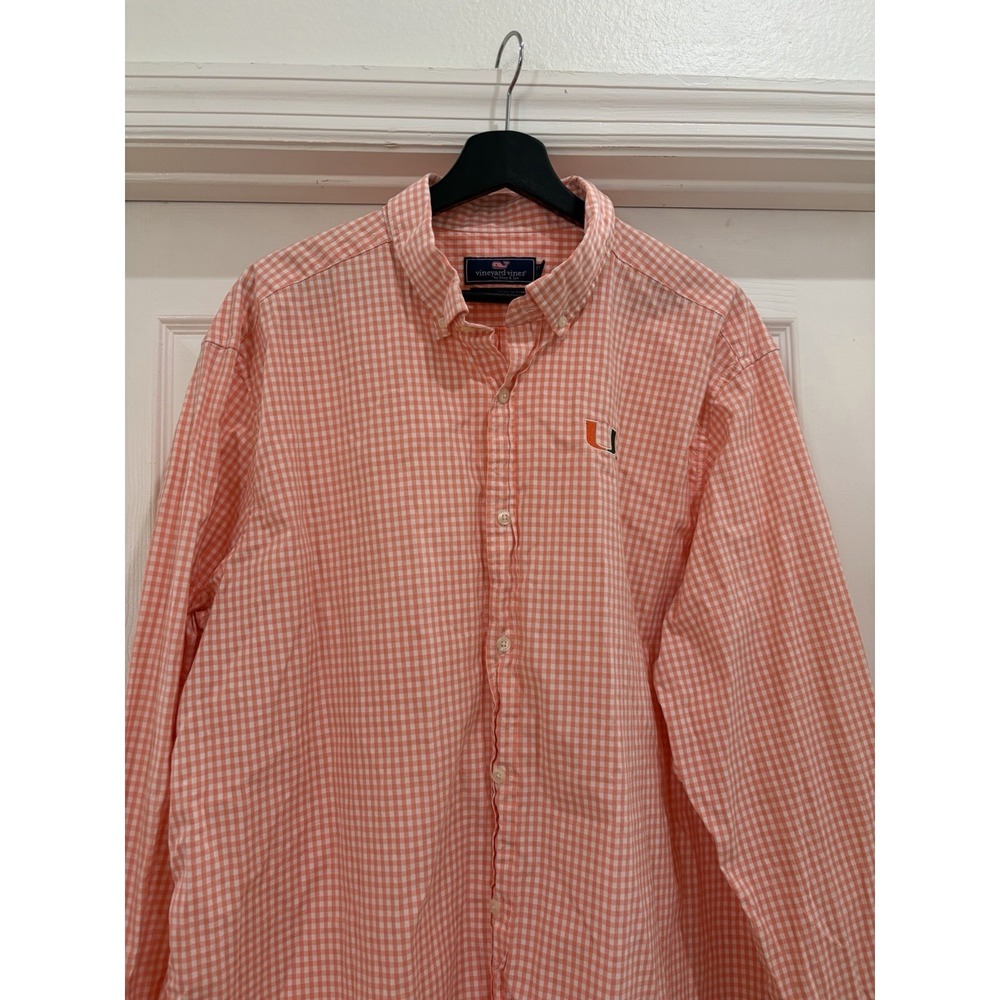 vineyard vines Men's Orange Gingham University of Miami Murray Shirt XXL